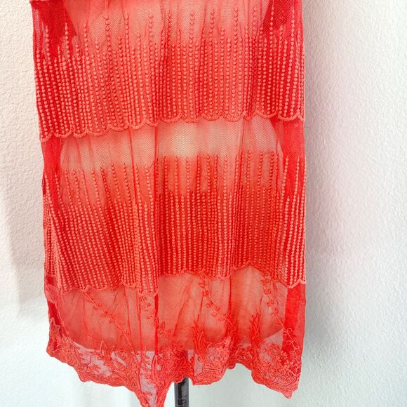 Janet Paris Orange Embroidered Mesh Top Tunic Large Studs Mesh Festival Boho - Picture 5 of 12